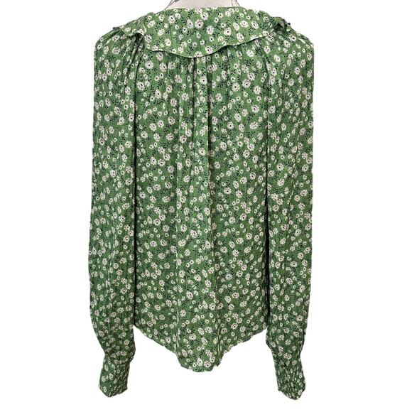 Anthropologie Button-Front Peasant Blouse In Green Motif - Picture 3 of 8